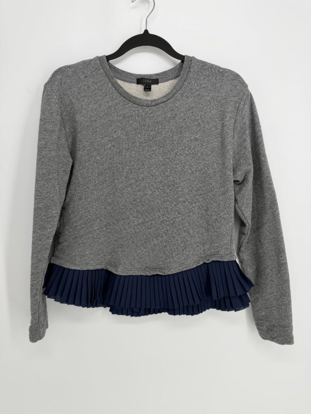 J.Crew Gray Navy Double Pleated Hem Coastal Sweatshirt Women's Small